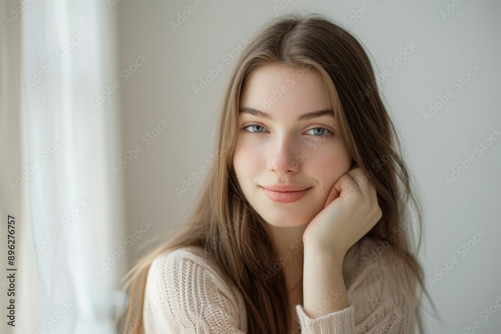 A young woman with long hair strikes a striking pose for the camera, exuding elegance and beauty A young woman with long hair strikes a striking pose for the camera, exuding elegance and beauty