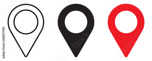 Printset of icons Location Pin, Map Pin, Place, Location, Address, location icon. Vector map pin, red pin on white background.