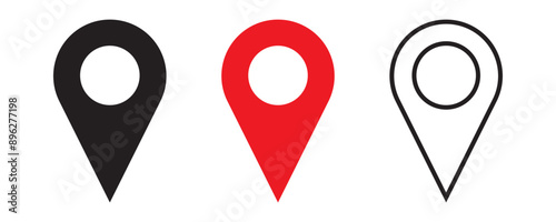 Printset of icons Location Pin, Map Pin, Place, Location, Address, location icon. Vector map pin, red pin on white background.
