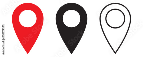 Printset of icons Location Pin, Map Pin, Place, Location, Address, location icon. Vector map pin, red pin on white background.