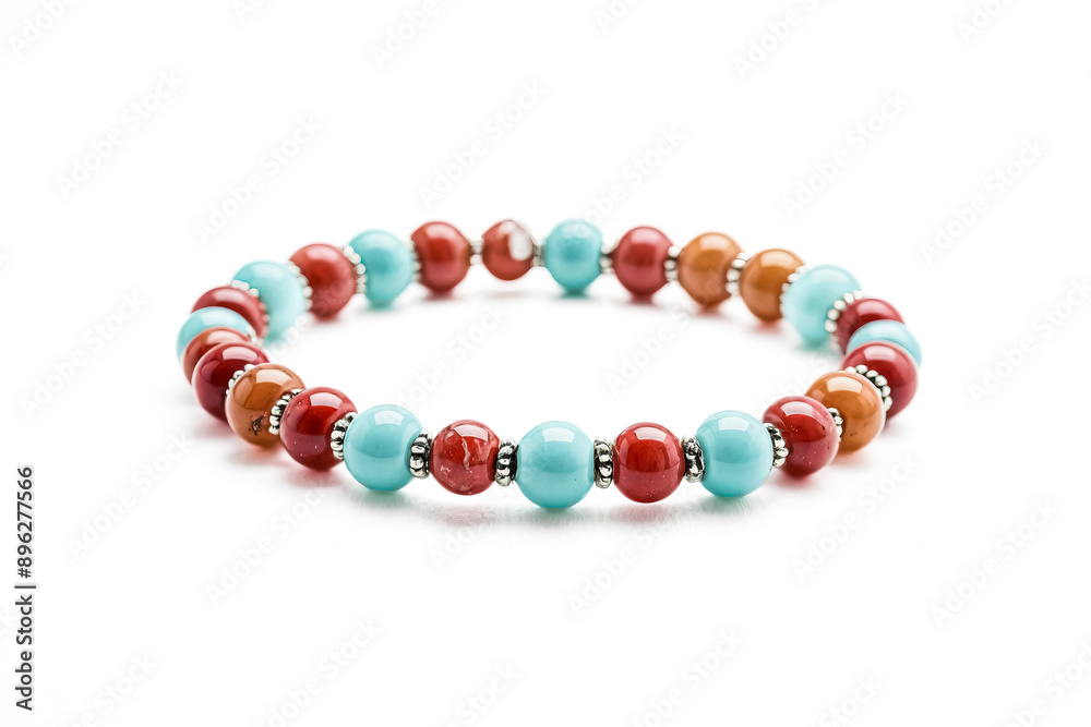 Colorful Beaded Bracelet on White Background Colorful Beaded Bracelet on White Background