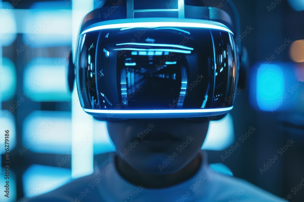 Customer Experience Concept A virtual reality headset user immersed in a futuristic shopping experience, reflecting an ultramodern, supernatural scene, banner, with copy space Customer Experience Concept A virtual reality headset user immersed in a futuristic shopping experience, reflecting an ultramodern, supernatural scene, banner, with copy space