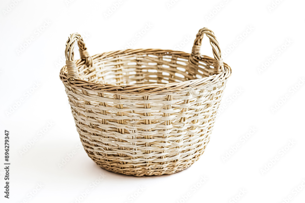 Woven Basket with Handles Isolated on White Background Woven Basket with Handles Isolated on White Background