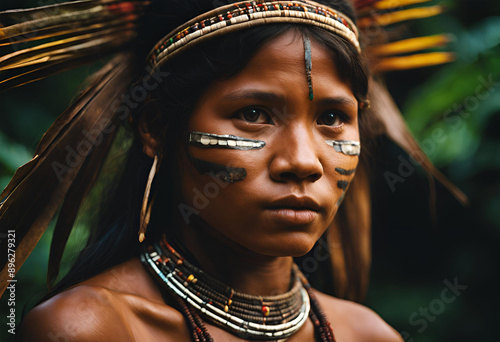 Menina indígena brasileira, preocupada.