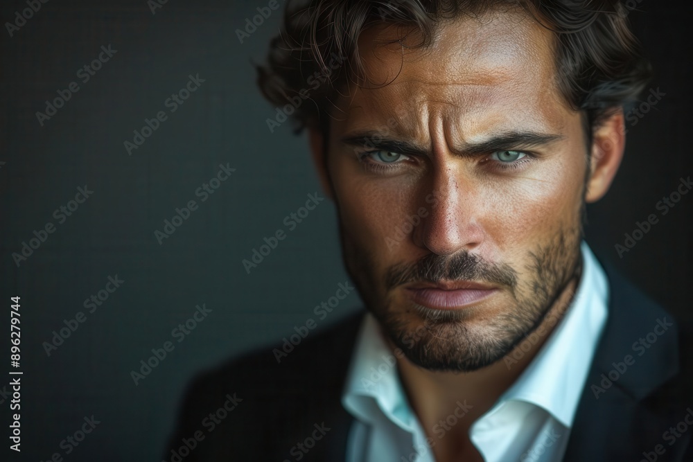 A CEO showing loathing, frowning at a proposal in a modern office with a blank background, closeup shot, sharp focus, dramatic portrait style A CEO showing loathing, frowning at a proposal in a modern office with a blank background, closeup shot, sharp focus, dramatic portrait style