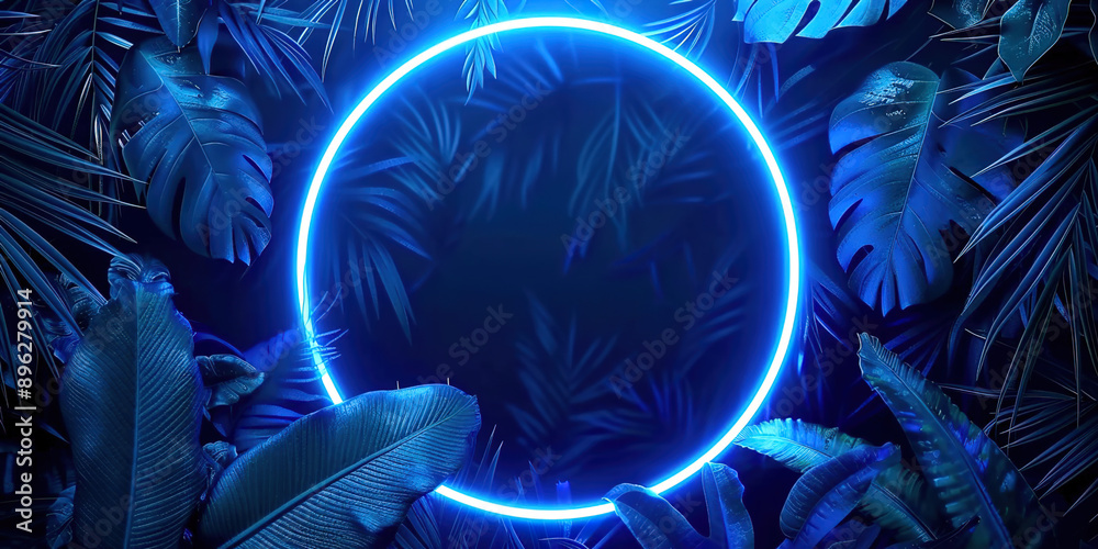 A neon circle among tropical leaves A neon circle among tropical leaves