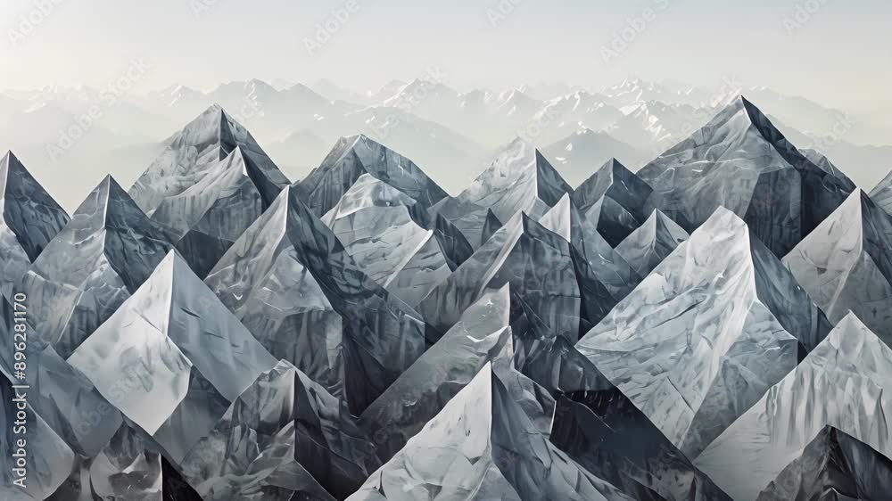 A mosaic of geometric mountain peaks each with its unique pattern and texture. A mosaic of geometric mountain peaks each with its unique pattern and texture.