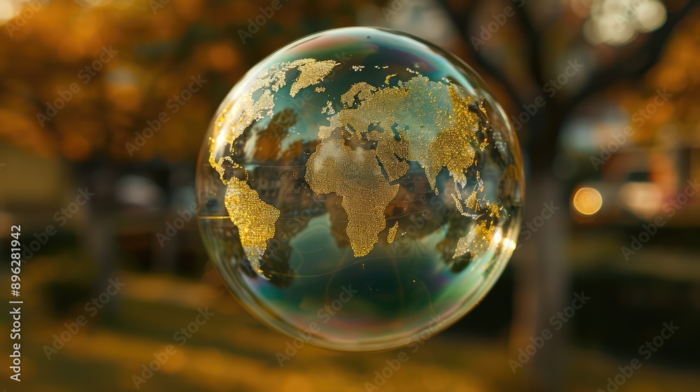 Soap bubbles with world map. Ai generation. Soap bubbles with world map. Ai generation.
