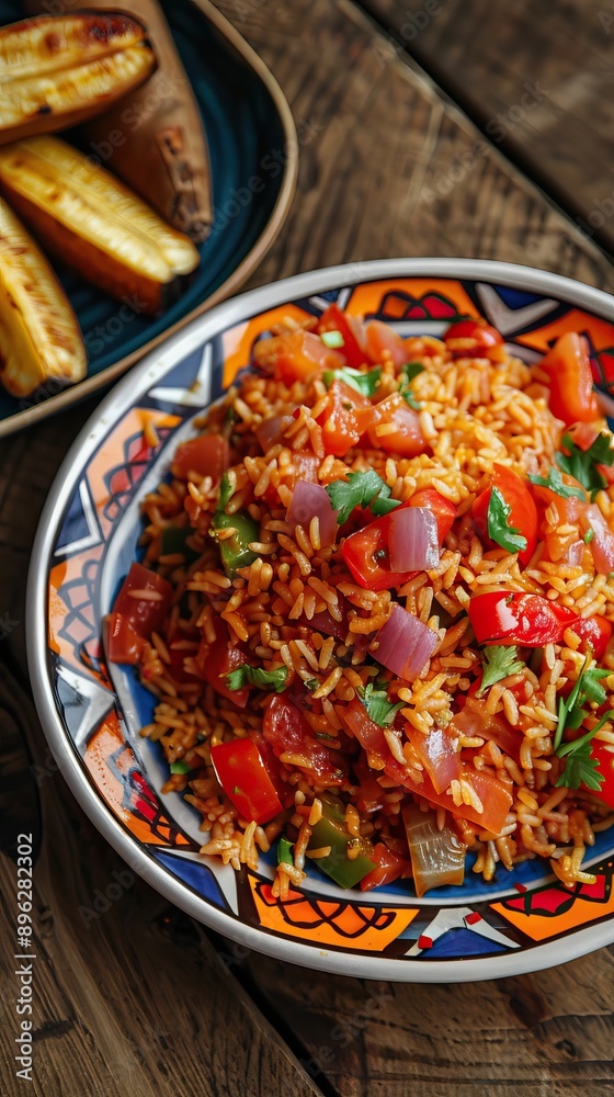 Jollof rice on a white plate, homemade nigerian jollof rice on a plate