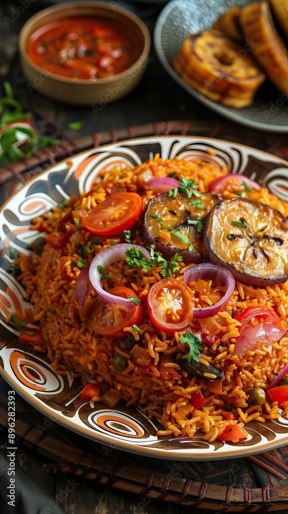 Jollof rice on a white plate, homemade nigerian jollof rice on a plate