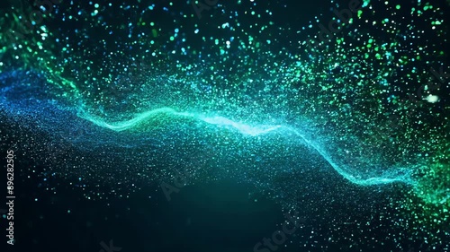 A green and blue wave of light with a lot of sparkles. The sparkles are scattered all over the wave, giving it a dreamy and ethereal feel