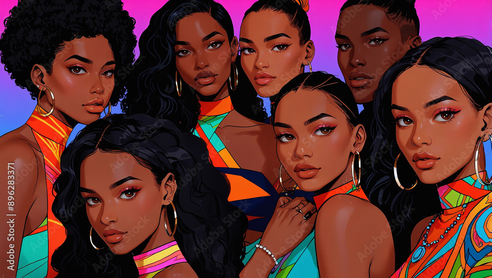 Diversity group of people stylish portraits of group of people on multicolored background in neon light Diversity group of people stylish portraits of group of people on multicolored background in neon light