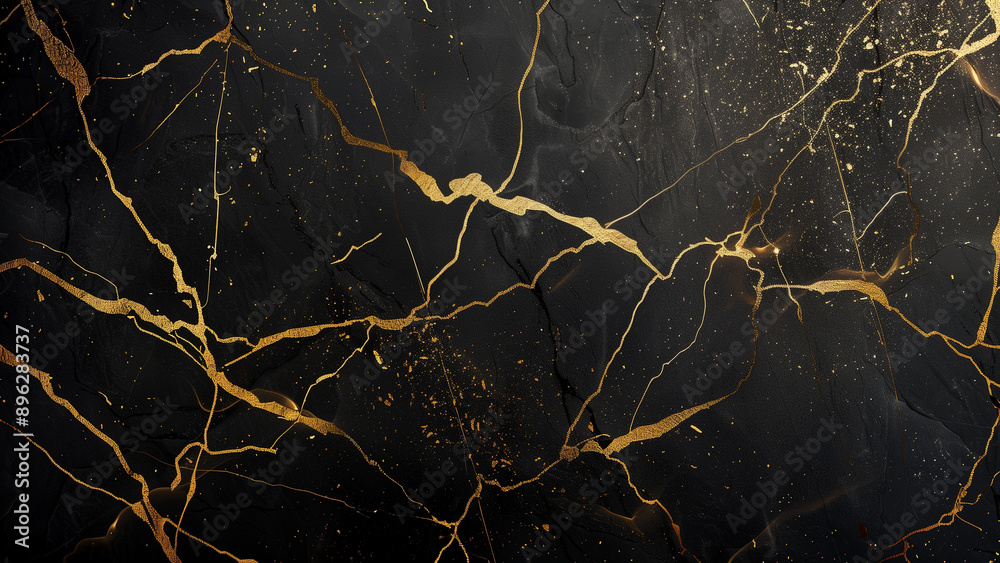 Golden Lightning: Shiny Gold Cracks on Black Marble Golden Lightning: Shiny Gold Cracks on Black Marble