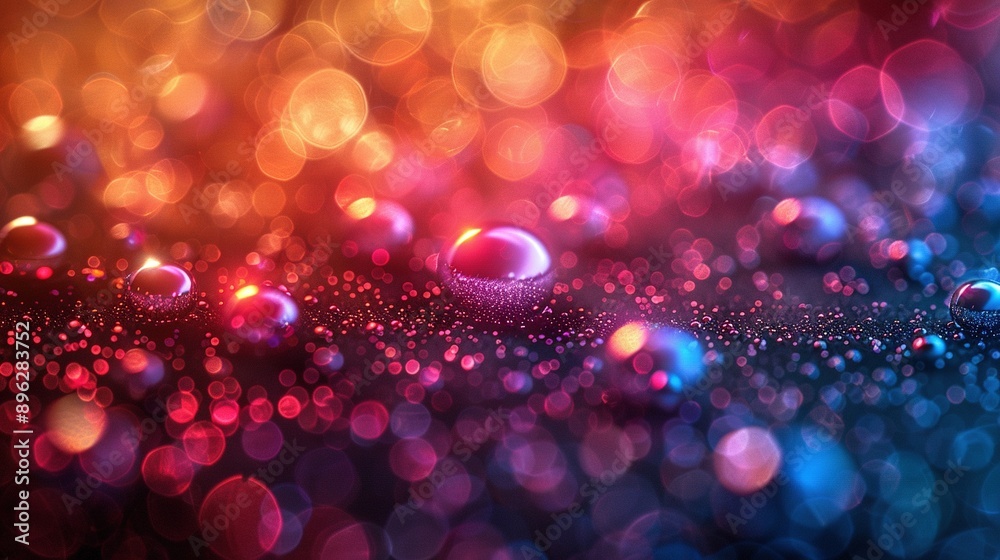 Close-up of numerous bubbles on a blurry background with many illuminations in the distance Close-up of numerous bubbles on a blurry background with many illuminations in the distance