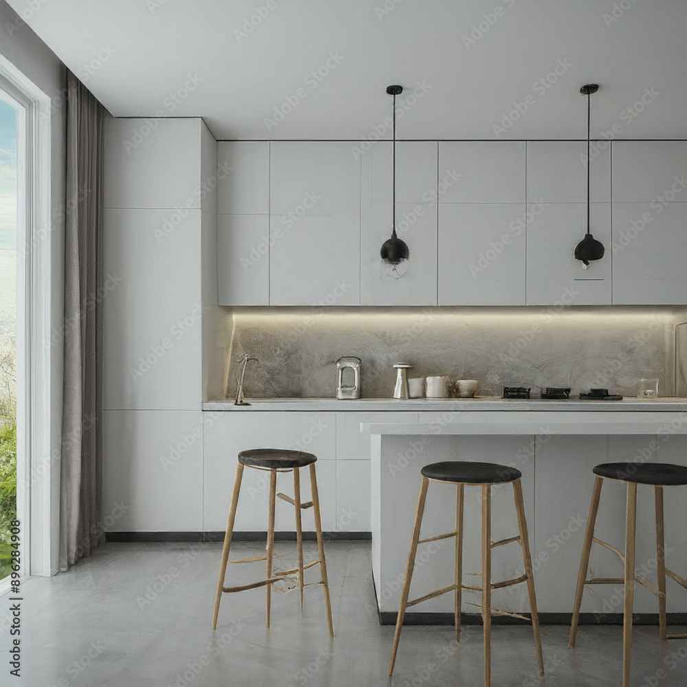 Modern kitchen room with table and chairs Modern kitchen room with table and chairs