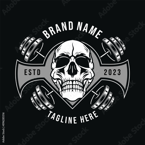 Vintage gym logo. skulls and barbells are suitable for fitness or gym sports