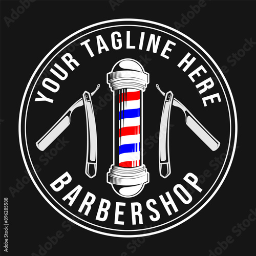 Barbershop logo. barber pole and professional razor elements, elegant vintage design for professional barbershop label and business