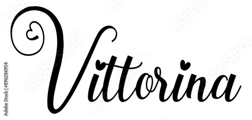 Vittorina - colore nero - parola nome scritta con cuori - ideale per website, presentazioni, biglietti, banners, sweatshirt, stampe, cricut, silhouette, sublimazioni, etichette, adesivi	