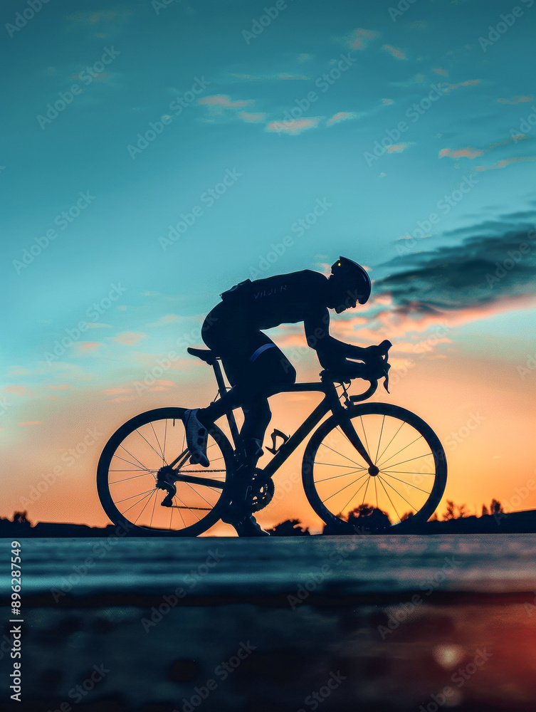 Fototapeta premium Silhouette of a Cyclist on a Road Bike