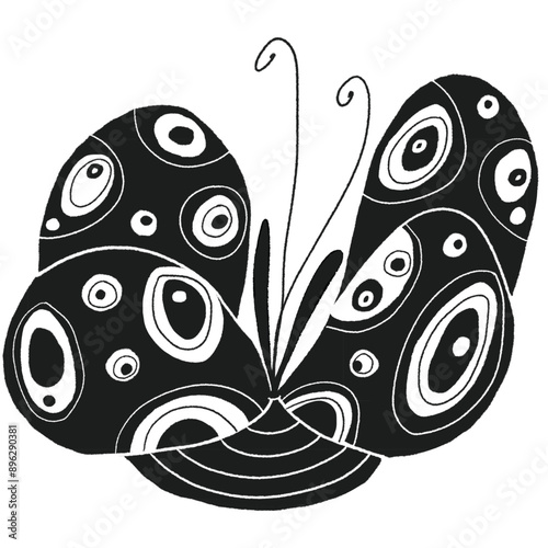 Butterfly illustration for nursery wall art or kids, children's room decor. Modern, abstract, simple black and white. Print, poster.