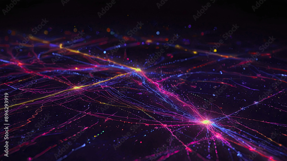 Fototapeta premium interlacing of colored lines on a dark background, abstract wallpaper with a place for the test, it