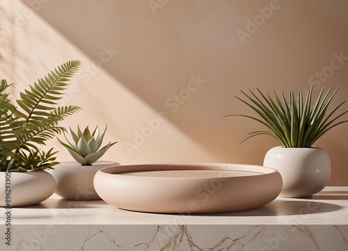 Artisanal Glazed Ceramic Podium Zen Garden Backdrop Calming Neutral Tones
