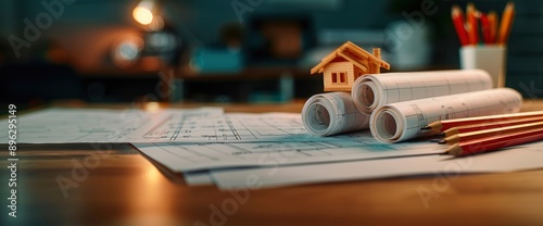 Rolls Of Architectural Blueprints, House Building Plans, And A Car Of Construction, Representing Vision And Planning © CgDesign4U
