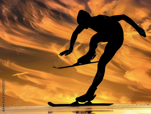 Speed Skater Silhouette at Sunset photo