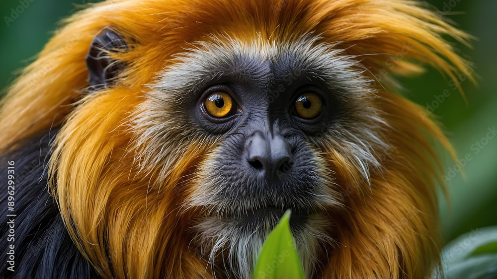 the magnificent Golden-headed Lion Tamarin gazes directly at the viewer, his fur gleaming in the sunlight. the magnificent Golden-headed Lion Tamarin gazes directly at the viewer, his fur gleaming in the sunlight.