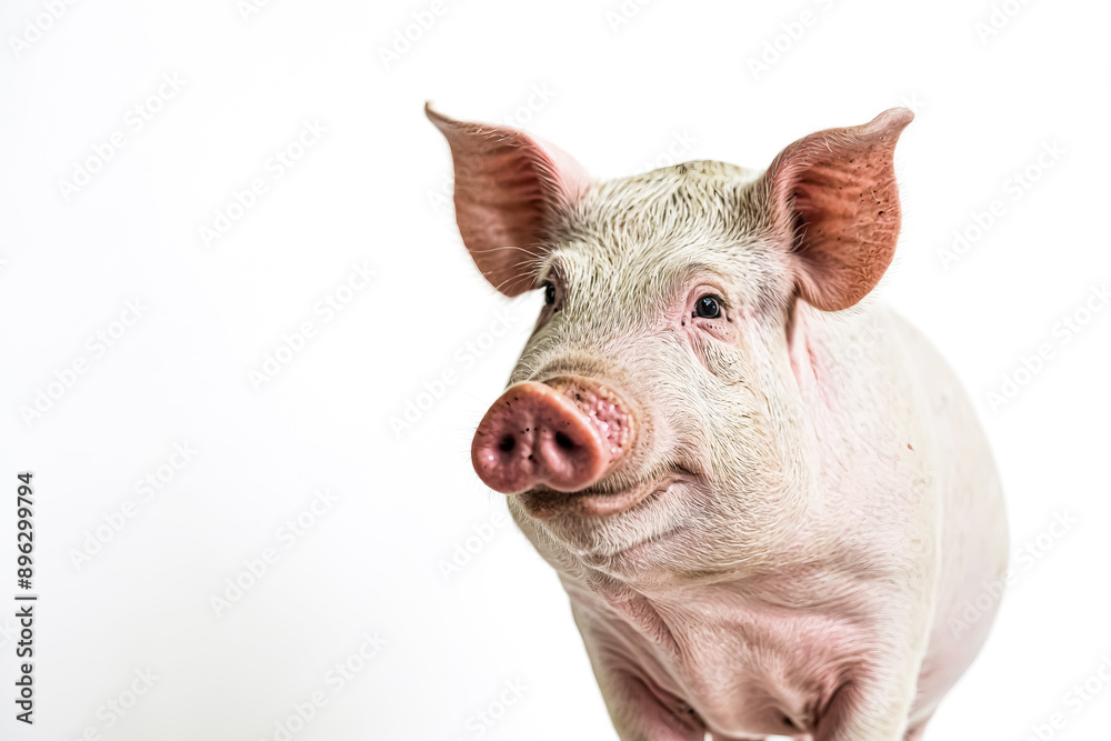 Close-up of a piglet's face with a white background