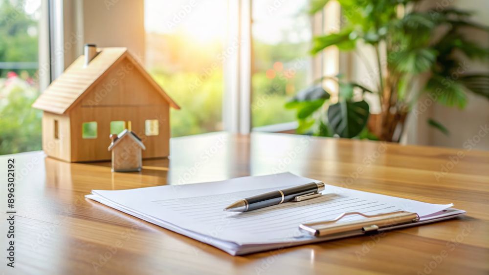A modern wooden desk with a pen, house key, and a stack of papers featuring a home purchase agreement awaiting signatures in a bright, airy space. A modern wooden desk with a pen, house key, and a stack of papers featuring a home purchase agreement awaiting signatures in a bright, airy space.