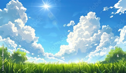 Sunny Day Sky With White Fluffy Clouds