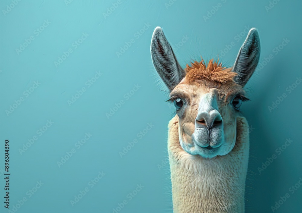 Obraz premium A Llama isolated on a Blue Background