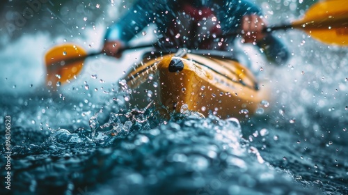 Kayaking Through a Spray of Water