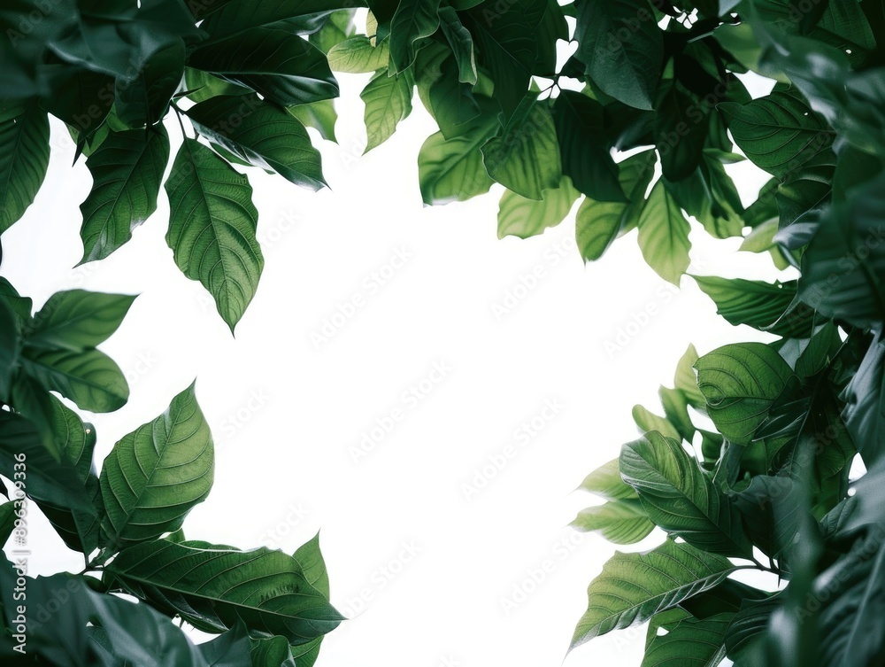 Fototapeta premium Nature-focused image depicting a dense growth of lush green leaves and foliage, suggesting a thriving ecosystem.
