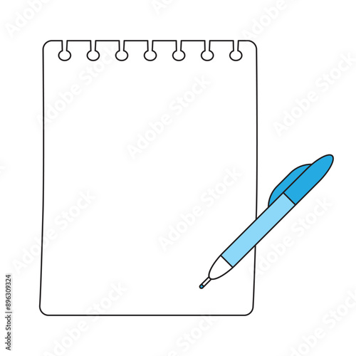 White blank notebook page note paper with a blue pen