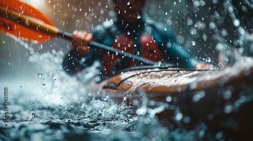 Kayaking Through a Spray of Water