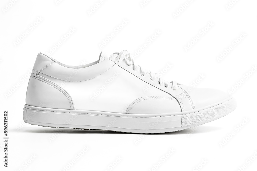 White Leather Sneaker Isolated on White Background White Leather Sneaker Isolated on White Background