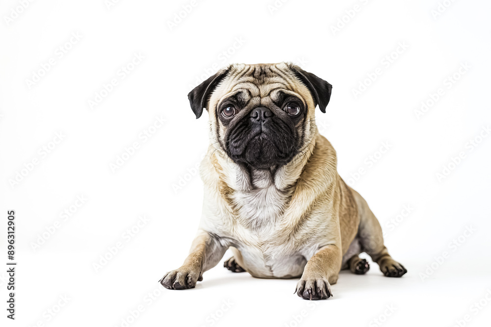 Adorable Pug Dog Sitting on White Background Adorable Pug Dog Sitting on White Background