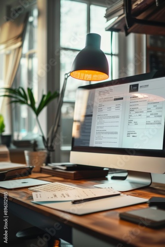 A digital invoice displayed on a computer screen, representing the concept of electronic billing