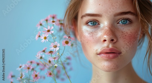Woman With Flowers and Freckles