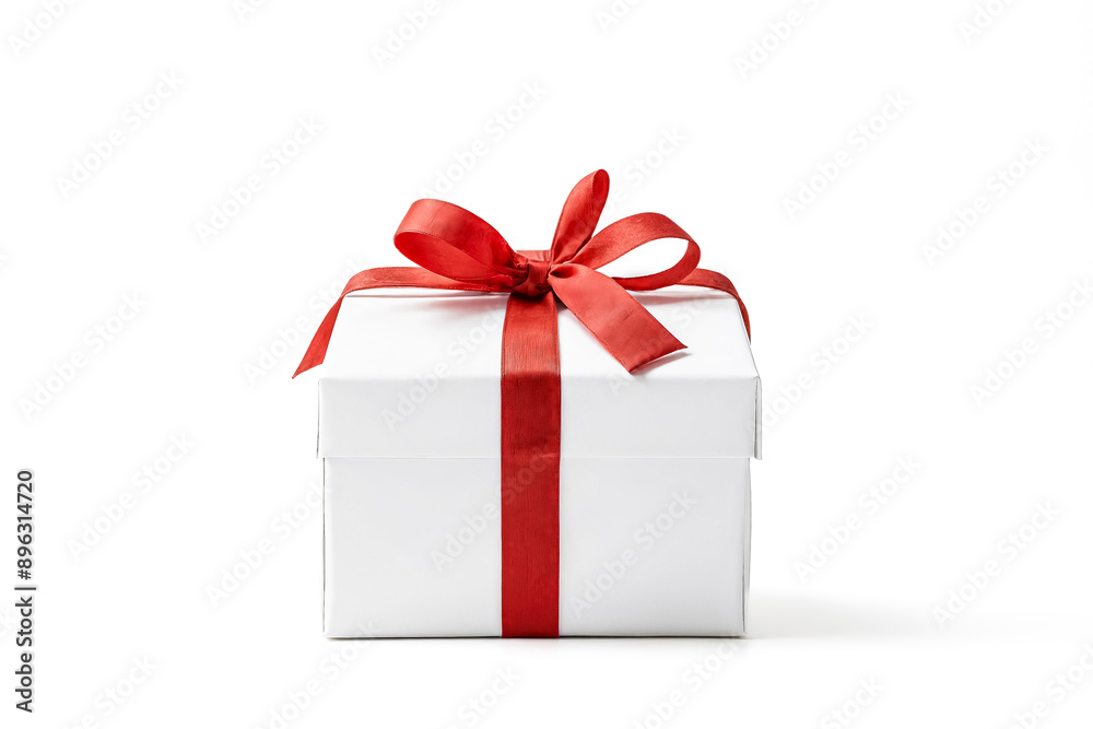 White Gift Box with Red Ribbon