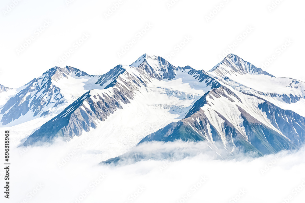 Fototapeta premium Snowy Mountain Peaks Emerging from Clouds