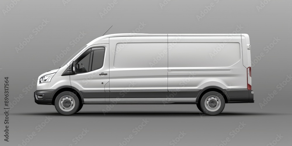 White commercial van with flatbed rear and sliding door on side. White commercial van with flatbed rear and sliding door on side.