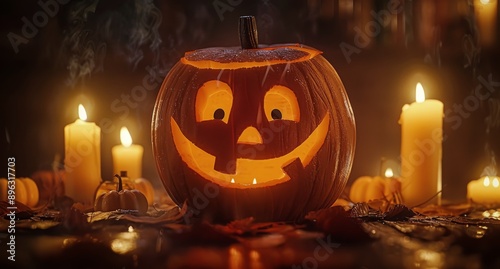 Lit Jack-O-Lantern With Candles