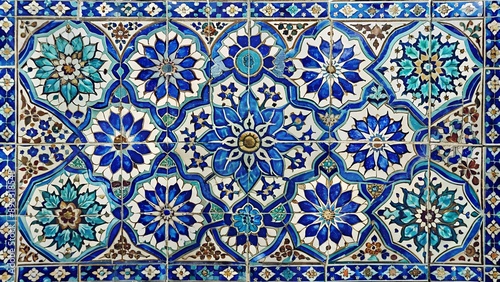 tile Uzbek mosaic with oriental Islamic pattern decorated with blue and white floral ornament