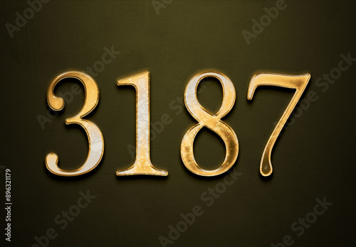 Old gold effect of 3187 number with 3D glossy style Mockup.