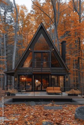 A-Frame Cabin in Autumn Woods