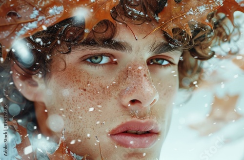 Young Man With Curly Hair and Freckles in Winter