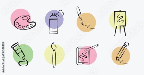 Artist colorful drawing instruments Vector Icon Set